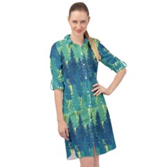 Christmas Trees Pattern Digital Paper Seamless Long Sleeve Mini Shirt Dress by Grandong