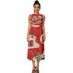 Christmas-new-year-seamless-pattern Sleeveless Round Neck Midi Dress by Grandong