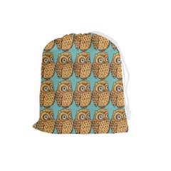 Owl-pattern-background Drawstring Pouch (large) by Grandong