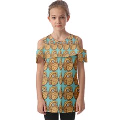 Owl Bird Pattern Fold Over Open Sleeve Top by Grandong