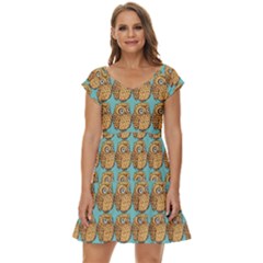 Owl Bird Pattern Short Sleeve Tiered Mini Dress by Grandong
