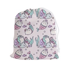 Cartoon Cat Cute Animal Design Drawing Illustration Kawaii Drawstring Pouch (2xl) by Grandong