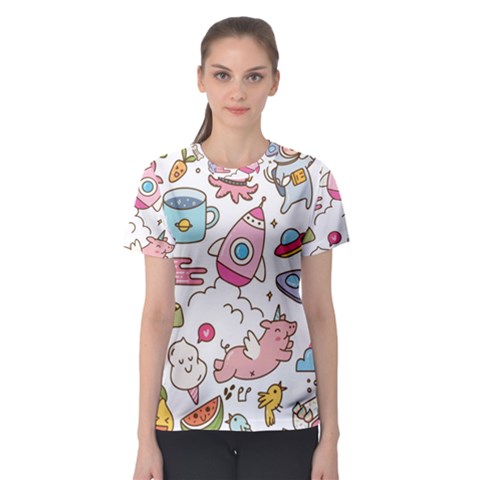 Set-kawaii-doodles -- Women s Sport Mesh T-shirt by Grandong