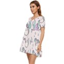 Cartoon Cat Cute Animal Design Drawing Illustration Kawaii Tiered Short Sleeve Babydoll Dress View3