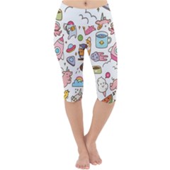 Set-kawaii-doodles -- Lightweight Velour Cropped Yoga Leggings by Grandong