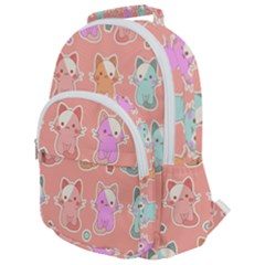 Cute Kawaii Kittens Seamless Pattern Rounded Multi Pocket Backpack by Grandong