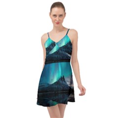 Aurora Borealis Mountain Reflection Summer Time Chiffon Dress by Grandong