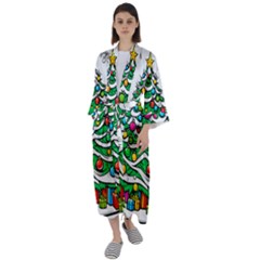 Christmas Tree Maxi Satin Kimono by Vaneshop