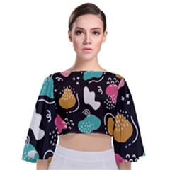 Art Pattern Design Background Print Tie Back Butterfly Sleeve Chiffon Top by Vaneshop