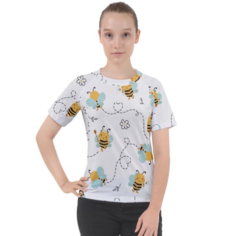 Bee Art Pattern Design Wallpaper Background Print Women s Sport Raglan T-shirt by Vaneshop