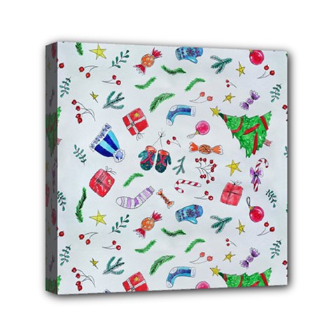 Illustration Christmas Pattern Mini Canvas 6  X 6  (stretched) by Pakjumat