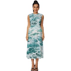 Blue Crashing Ocean Wave Sleeveless Round Neck Midi Dress by Jack14