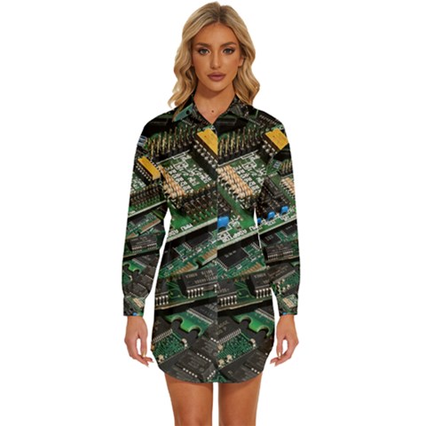 Computer Ram Tech - Womens Long Sleeve Shirt Dress by Amaryn4rt