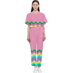 Easter Chevron Pattern Stripes Batwing Lightweight Chiffon Jumpsuit by Amaryn4rt
