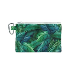 Tropical Green Leaves Background Canvas Cosmetic Bag (small) by Amaryn4rt