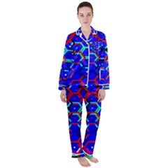 Blue Bee Hive Pattern Women s Long Sleeve Satin Pajamas Set	 by Amaryn4rt