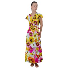 Flowers Blossom Bloom Nature Plant Flutter Sleeve Maxi Dress by Amaryn4rt