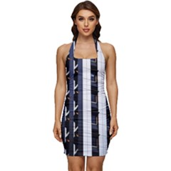 Architecture-building-pattern Sleeveless Wide Square Neckline Ruched Bodycon Dress by Amaryn4rt