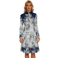 Tree Pine White Starlight Night Winter Christmas Long Sleeve Shirt Collar A-line Dress by Amaryn4rt