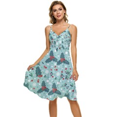 Seamless-pattern-with-berries-leaves Sleeveless Tie Front Chiffon Dress by Amaryn4rt