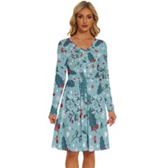 Seamless-pattern-with-berries-leaves Long Sleeve Dress With Pocket by Amaryn4rt