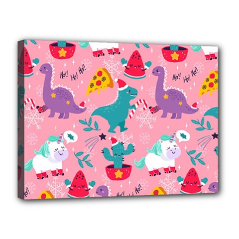 Colorful-funny-christmas-pattern Ho Ho Ho Canvas 16  X 12  (stretched) by Amaryn4rt