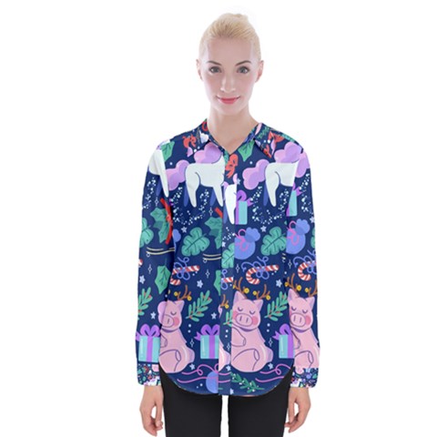 Colorful-funny-christmas-pattern Pig Animal Womens Long Sleeve Shirt by Amaryn4rt