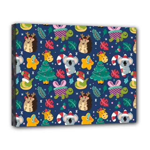 Colorful-funny-christmas-pattern  --- Canvas 14  X 11  (stretched) by Amaryn4rt