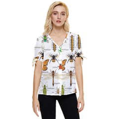 Insects-seamless-pattern Bow Sleeve Button Up Top by Amaryn4rt
