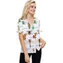 Insects-seamless-pattern Bow Sleeve Button Up Top View3