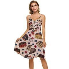 Seamless-pattern-with-sweet-cakes-berries Sleeveless Tie Front Chiffon Dress by Amaryn4rt