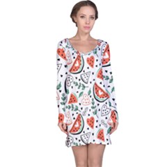 Seamless-vector-pattern-with-watermelons-mint Long Sleeve Nightdress by Amaryn4rt