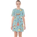 Seamless-pattern-musical-instruments-notes-headphones-player Sixties Short Sleeve Mini Dress View1