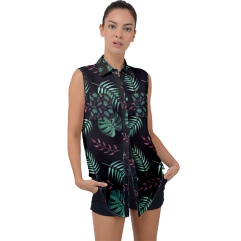 Animals Galaxy Space Sleeveless Chiffon Button Shirt by Amaryn4rt
