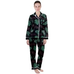 Tropical Leaves Pattern Women s Long Sleeve Satin Pajamas Set	 by Amaryn4rt