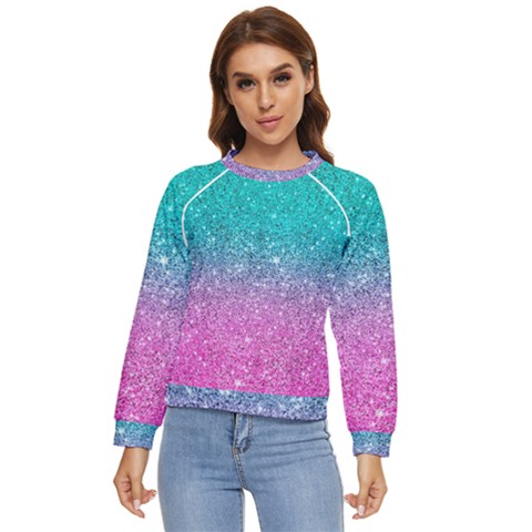 Pink And Turquoise Glitter Women s Long Sleeve Raglan T-shirt by Sarkoni