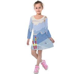 Winter Sports Ski Winter Snow Kids  Long Sleeve Velvet Dress by Pakjumat
