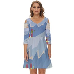 Winter Sports Ski Winter Snow Shoulder Cut Out Zip Up Dress by Pakjumat