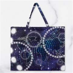 Continents Stars Networks Internet Zipper Large Tote Bag by Pakjumat