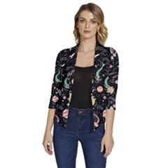 Animals Galaxy Space Women s Draped Front 3/4 Sleeve Shawl Collar Jacket by Pakjumat
