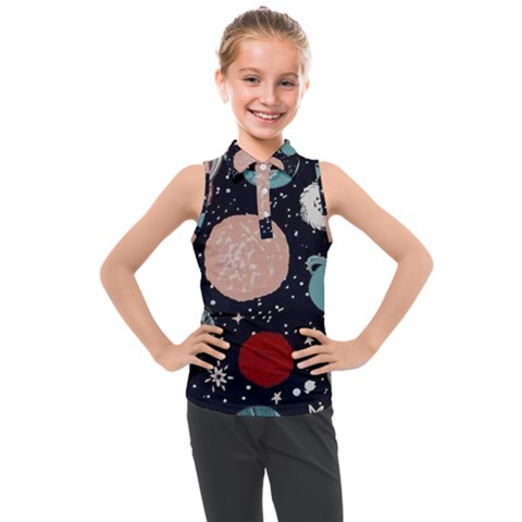 Space Galaxy Pattern Kids  Sleeveless Polo T-shirt by Pakjumat