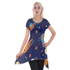 Space Galaxy Planet Universe Stars Night Fantasy Short Sleeve Side Drop Tunic by Pakjumat