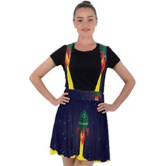 Rocket Halftone Astrology Astronaut Velvet Suspender Skater Skirt by Pakjumat