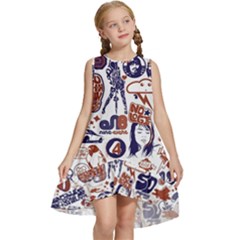 Artistic Psychedelic Doodle Kids  Frill Swing Dress by Modalart