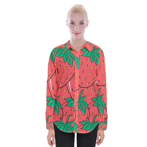 Texture Sweet Strawberry Dessert Food Summer Pattern Womens Long Sleeve Shirt by Sarkoni