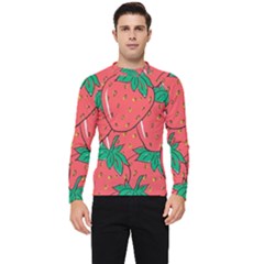 Texture Sweet Strawberry Dessert Food Summer Pattern Men s Long Sleeve Rash Guard by Sarkoni