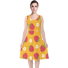 Strawberry V-neck Midi Sleeveless Dress  by Dutashop