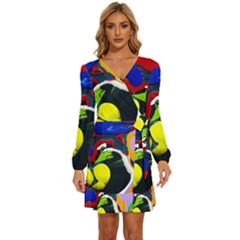 Japan Is So Close-1-1 Long Sleeve Waist Tie Ruffle Velvet Dress by bestdesignintheworld