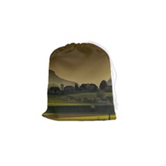 Mountains Village Trees Hills Drawstring Pouch (small) by Sarkoni