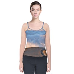 Landscape Sky Clouds Mountain Road Velvet Spaghetti Strap Top by Sarkoni